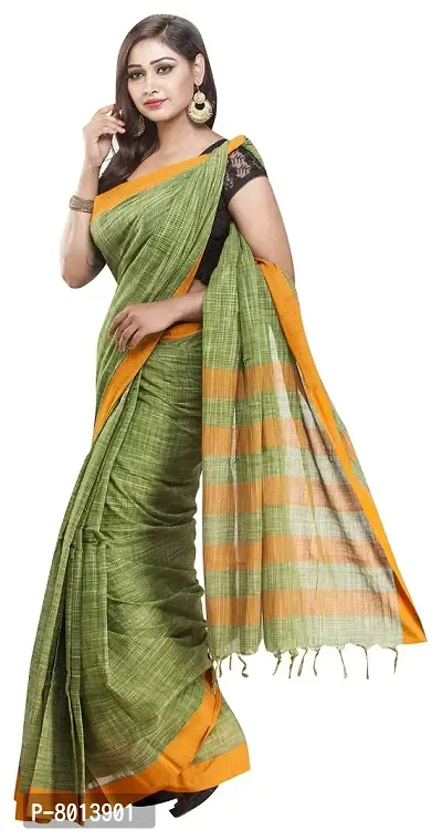 Gramin An West Bengal Govt Enterprise Handspun And Handwoven Khadi Women's Pure Muslin Saree (Green)-thumb4