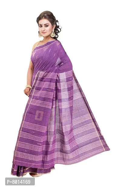 West Bengal Khadi & Village Industries Board Women's Pure Muslin Saree (Purple, 468)-thumb4