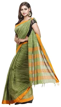 Gramin An West Bengal Govt Enterprise Handspun And Handwoven Khadi Women's Pure Muslin Saree (Green)-thumb4