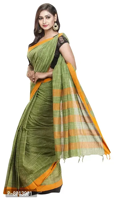 Gramin An West Bengal Govt Enterprise Handspun And Handwoven Khadi Women's Pure Muslin Saree (Green)-thumb5