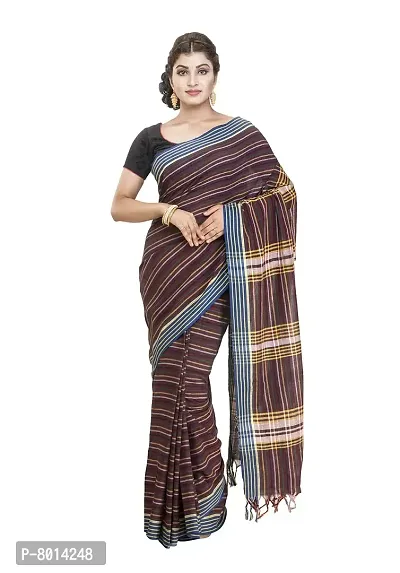 Gramin An West Bengal Govt Enterprise Handspun And Handwoven Khadi Women's Muslin Saree (Brown)