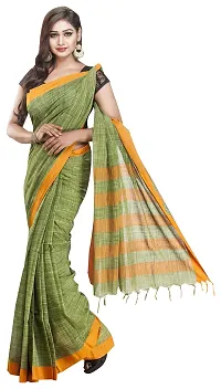 Gramin An West Bengal Govt Enterprise Handspun And Handwoven Khadi Women's Pure Muslin Saree (Green)-thumb2