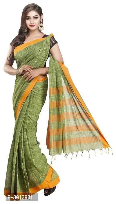 Gramin An West Bengal Govt Enterprise Handspun And Handwoven Khadi Women's Pure Muslin Saree (Green)-thumb3