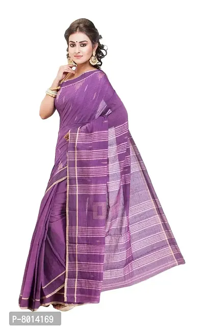 West Bengal Khadi & Village Industries Board Women's Pure Muslin Saree (Purple, 468)-thumb3