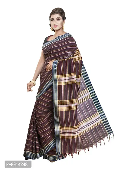 Gramin An West Bengal Govt Enterprise Handspun And Handwoven Khadi Women's Muslin Saree (Brown)-thumb4