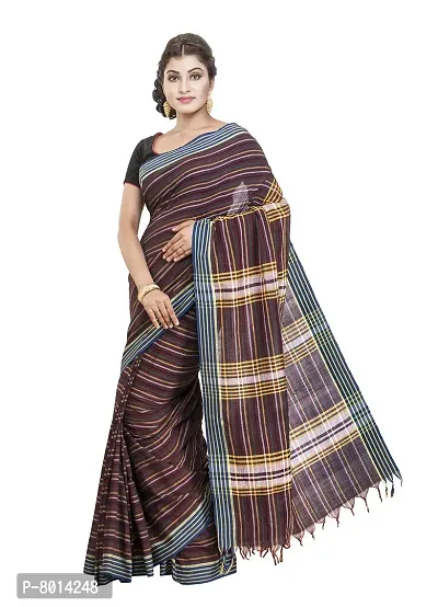 Gramin An West Bengal Govt Enterprise Handspun And Handwoven Khadi Women's Muslin Saree (Brown)-thumb3