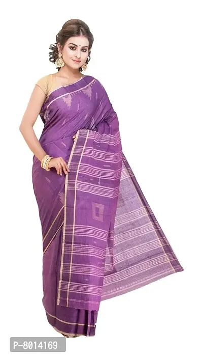 West Bengal Khadi & Village Industries Board Women's Pure Muslin Saree (Purple, 468)-thumb5