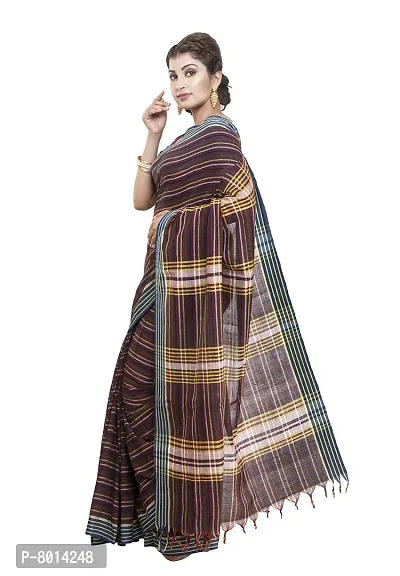 Gramin An West Bengal Govt Enterprise Handspun And Handwoven Khadi Women's Muslin Saree (Brown)-thumb5