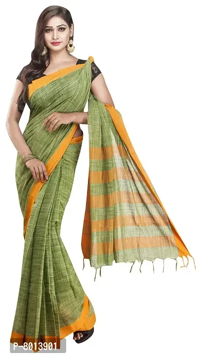 Gramin An West Bengal Govt Enterprise Handspun And Handwoven Khadi Women's Pure Muslin Saree (Green)-thumb0