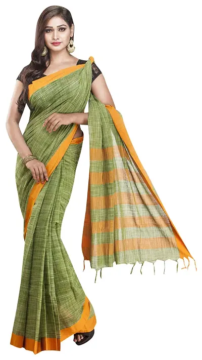 Gramin An West Bengal Govt Enterprise Handspun And Handwoven Khadi Women's Pure Muslin Saree (Green)