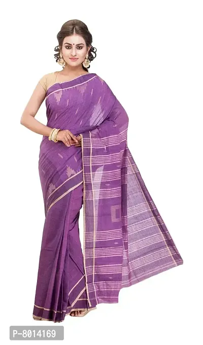 West Bengal Khadi & Village Industries Board Women's Pure Muslin Saree (Purple, 468)-thumb2