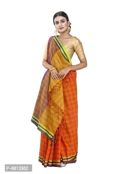 Gramin An West Bengal Govt Enterprise Handspun And Handwoven Khadi Women's Pure Muslin Saree (Orange)-thumb0