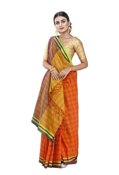 Gramin An West Bengal Govt Enterprise Handspun And Handwoven Khadi Women's Pure Muslin Saree (Orange)