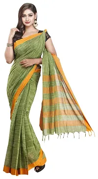 Gramin An West Bengal Govt Enterprise Handspun And Handwoven Khadi Women's Pure Muslin Saree (Green)-thumb1