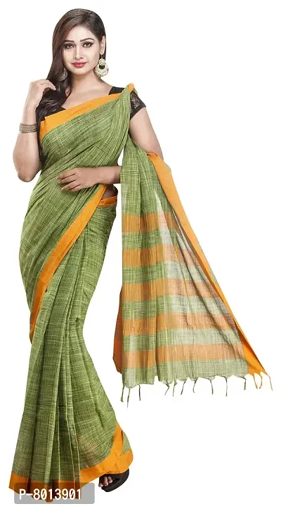 Gramin An West Bengal Govt Enterprise Handspun And Handwoven Khadi Women's Pure Muslin Saree (Green)-thumb2