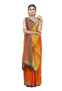 Gramin An West Bengal Govt Enterprise Handspun And Handwoven Khadi Women's Pure Muslin Saree (Orange)-thumb1