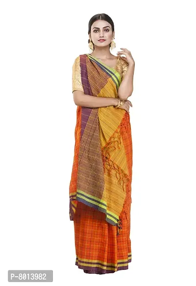 Gramin An West Bengal Govt Enterprise Handspun And Handwoven Khadi Women's Pure Muslin Saree (Orange)-thumb2