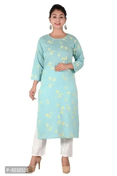 Stylish Turquoise Rayon Printed Kurta Pant Set For Women-thumb0