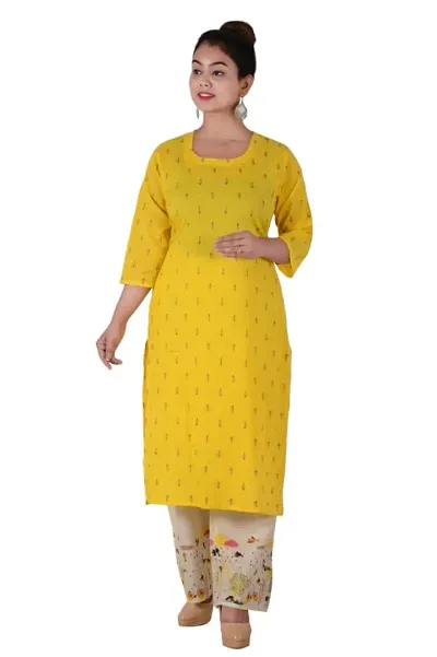 Amazing Cotton Printed Straight Kurta Pant Set For Women