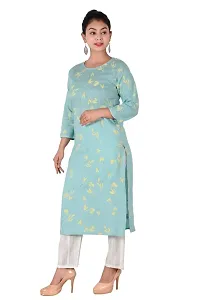 Rayon Women Printed Kurti With Hand Work-thumb1