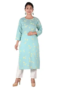 Rayon Women Printed Kurti With Hand Work-thumb3