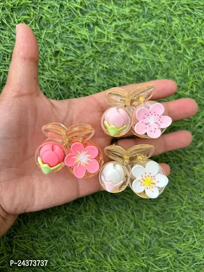 PACK OF 3 Pink Cute Cherry Blossom Mini Hair Claws Sweet Flower Hair Clips Small Shark Clip Hair girls  Women Accessories-thumb5