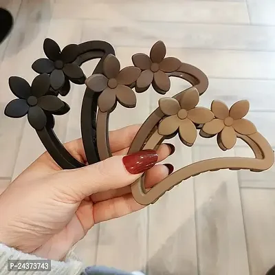 Pack of 3 Coffee Color Soft textured Hawaiian flowers hair claw clip for girls  women-thumb0