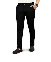 Stylish Black Cotton Blend Solid Regular Trousers For Men-thumb1