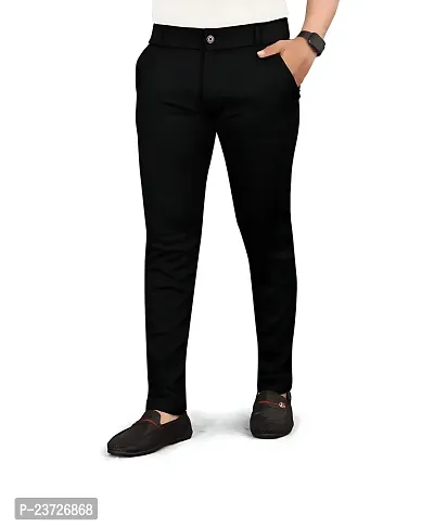 Stylish Black Cotton Blend Solid Regular Trousers For Men-thumb2