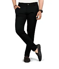 Stylish Black Cotton Blend Solid Regular Trousers For Men-thumb3
