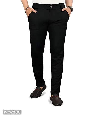Stylish Black Cotton Blend Solid Regular Trousers For Men-thumb0