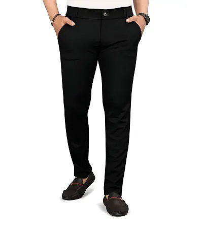 Elegant Peach Cotton Blend Solid Casual Trousers For Men