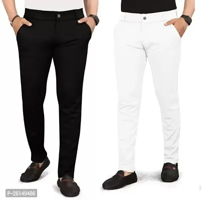 Classic Cotton Spandex Casual Trousers For Men Pack Of 2-thumb0
