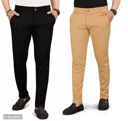 Classic Cotton Spandex Casual Trousers For Men Pack Of 2
