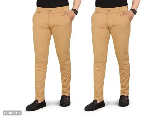 Classic Cotton Spandex Casual Trousers  Pack of 2 For Men-thumb0