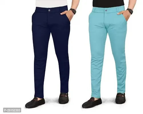 Classic Cotton Spandex Casual Trousers  Pack of 2 For Men-thumb0