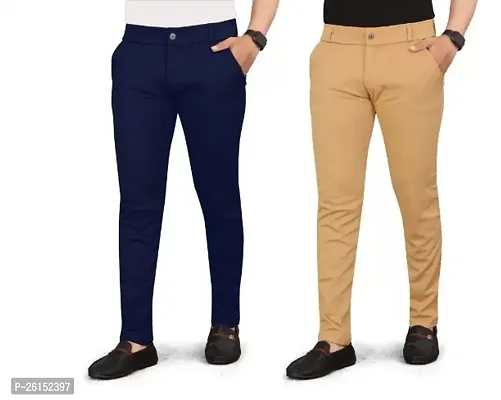 Classic Cotton Spandex Casual Trousers  Pack of 2 For Men-thumb0