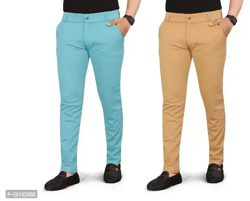 Classic Cotton Spandex Solid Casual Trouser for Men's, Pack of 2-thumb0