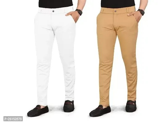 Classic Cotton Spandex Solid Casual Trouser for Men's, Pack of 2-thumb0