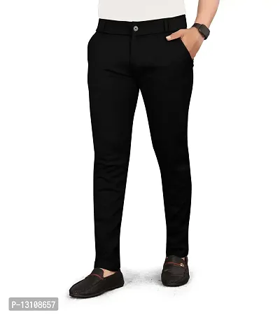 Classic Cotton Spandex Solid Casual Trousers for Men