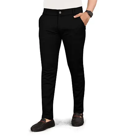 Classic Cotton Spandex Solid Casual Trousers for Men