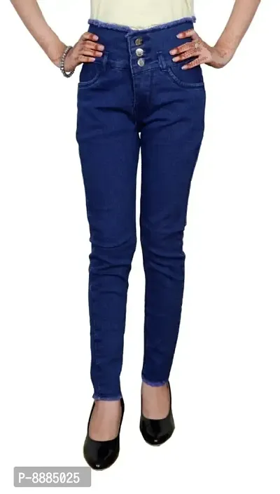 3 Buttoned Slim Fit Stretchable Denim Blue Jeans for Girl-thumb0