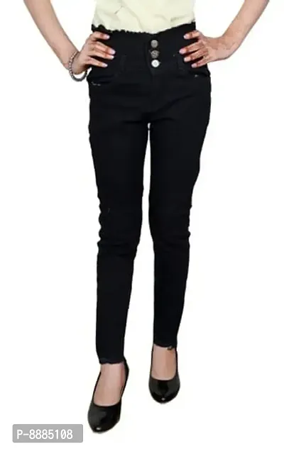 3 Buttoned Slim Fit Stretchable Denim Black Jeans for Girl