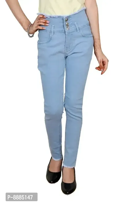 3 Buttoned Slim Fit Stretchable Denim Light Blue Jeans for Girl-thumb0