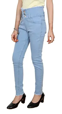 3 Buttoned Slim Fit Stretchable Denim Light Blue Jeans for Girl-thumb1