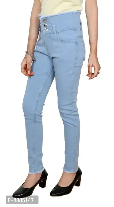 3 Buttoned Slim Fit Stretchable Denim Light Blue Jeans for Girl-thumb2