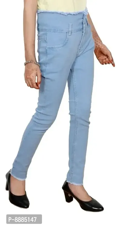 3 Buttoned Slim Fit Stretchable Denim Light Blue Jeans for Girl-thumb3