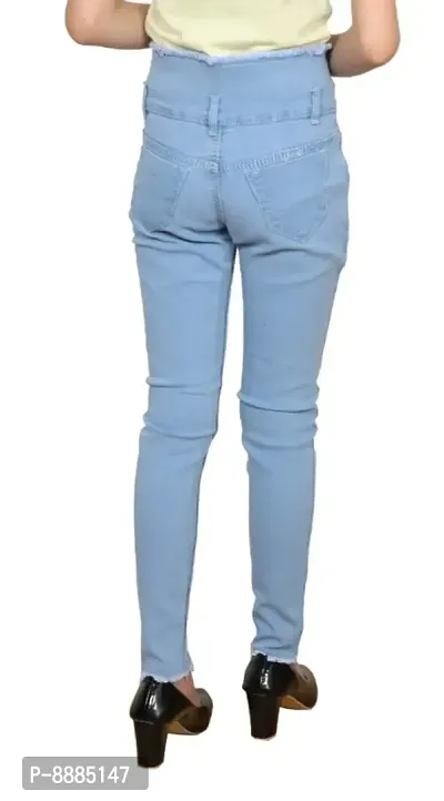 3 Buttoned Slim Fit Stretchable Denim Light Blue Jeans for Girl-thumb4