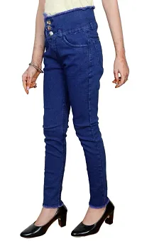 3 Buttoned Slim Fit Stretchable Denim Blue Jeans for Girl-thumb1