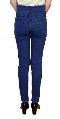 3 Buttoned Slim Fit Stretchable Denim Blue Jeans for Girl-thumb3